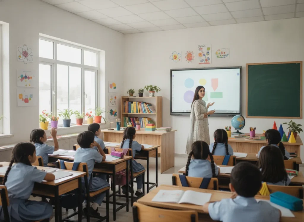 real photo of a modern Pakistani school classroom