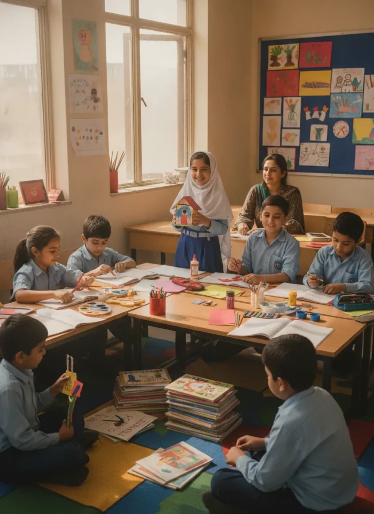 Real photo of young Pakistani students engaged in